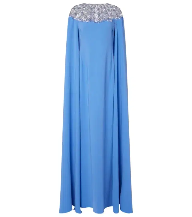 Oscar de la Renta Embellished caped silk-blend gown
