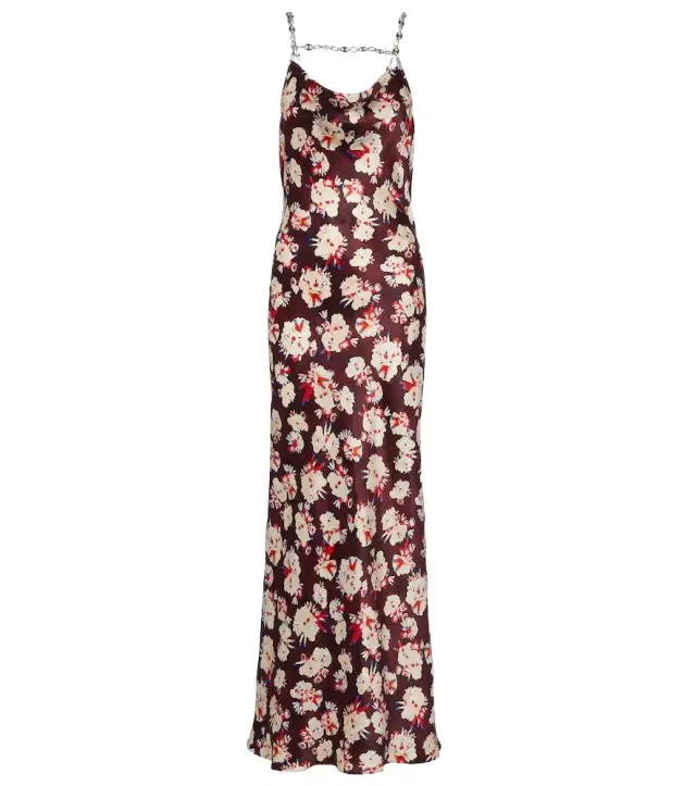 Rabanne Chain-detail floral silk maxi dress