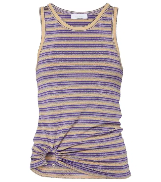 Piercing gathered striped tank top