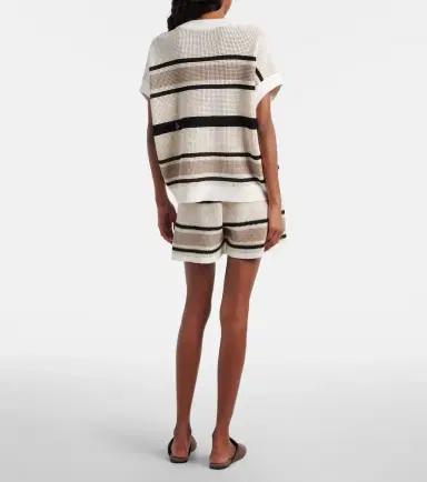 Brunello Cucinelli Open-knit striped cotton shorts | Thumbnail 2