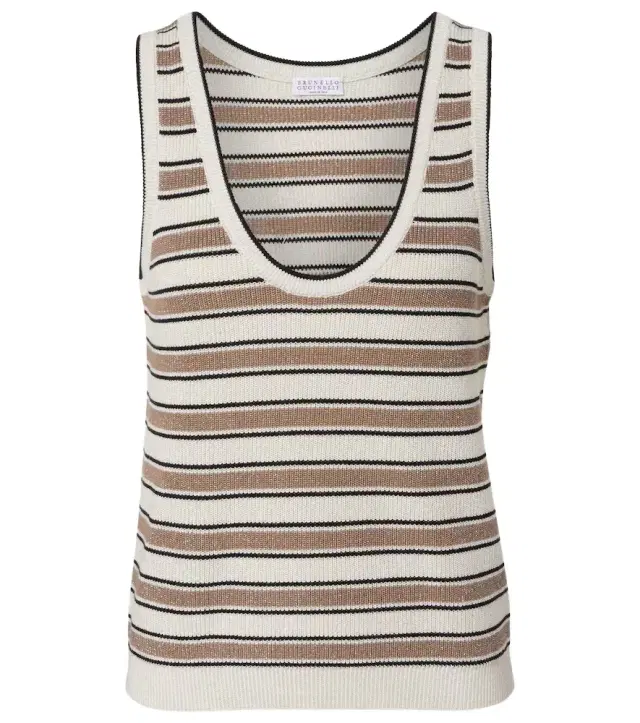Striped cotton-blend top