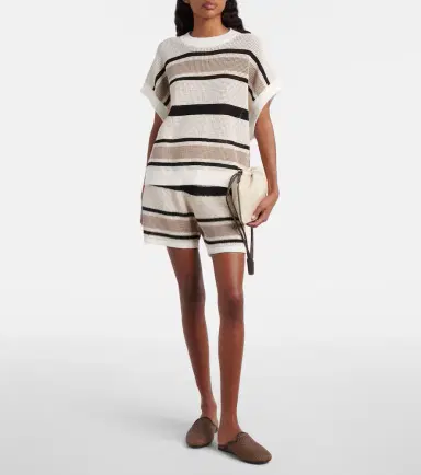 Brunello Cucinelli Open-knit striped cotton top | Thumbnail 3
