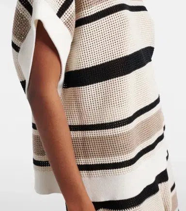 Brunello Cucinelli Open-knit striped cotton top | Thumbnail 4