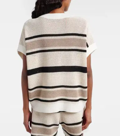 Brunello Cucinelli Open-knit striped cotton top | Thumbnail 5