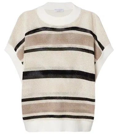 Brunello Cucinelli Open-knit striped cotton top | Thumbnail 1