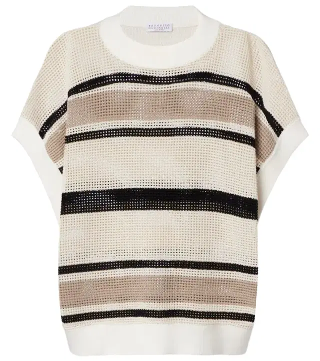 Brunello Cucinelli Open-knit striped cotton top