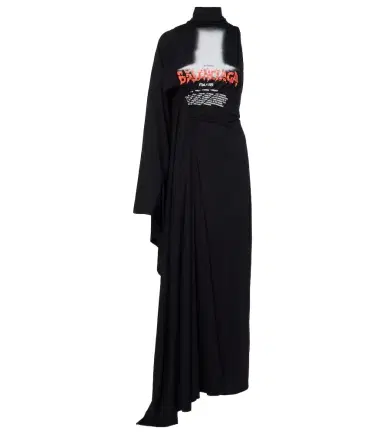 Balenciaga Logo caped cotton jersey maxi dress | Thumbnail 1 Balenciaga Logo caped cotton jersey maxi dress | Thumbnail 1