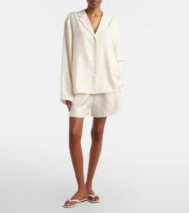 TOTEME Embroidered silk satin pajama shorts | Thumbnail 4 TOTEME Embroidered silk satin pajama shorts | Thumbnail 4
