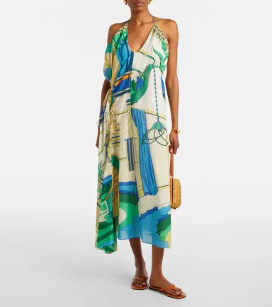 Tory Burch Printed cotton and silk midi dress | Thumbnail 2 Tory Burch Printed cotton and silk midi dress | Thumbnail 2