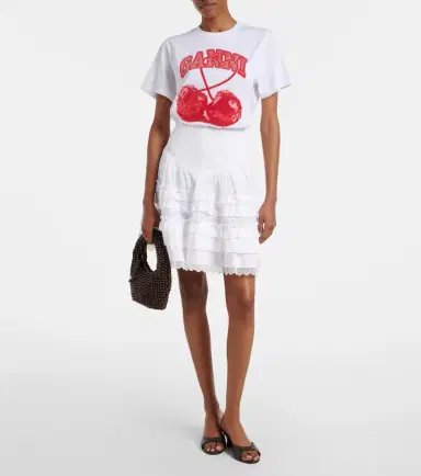 Ganni Broderie anglaise tiered cotton miniskirt | Thumbnail 4 Ganni Broderie anglaise tiered cotton miniskirt | Thumbnail 4