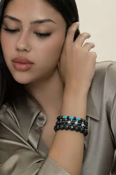 ROBERTO DEMEGLIO Three Turquoise Diamond Beaded Matte Black Sfera Bracelet | Thumbnail 4