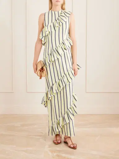 Marrakshi Life Spiral Ruffled Striped Cotton Maxi Dress | Thumbnail 2