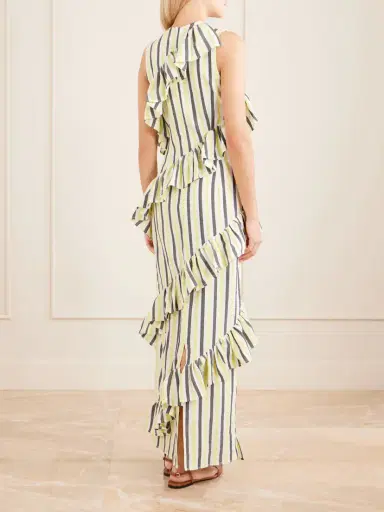 Marrakshi Life Spiral Ruffled Striped Cotton Maxi Dress | Thumbnail 3