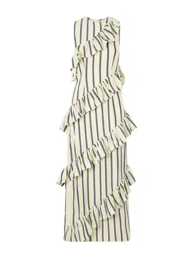Marrakshi Life Spiral Ruffled Striped Cotton Maxi Dress | Thumbnail 1