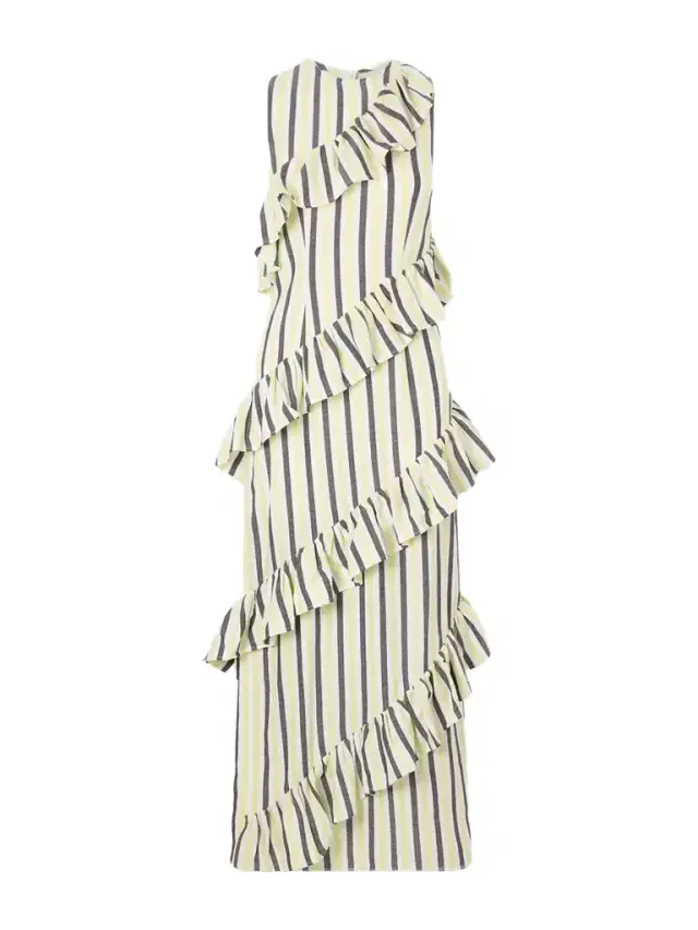 Spiral Ruffled Striped Cotton Maxi Dress