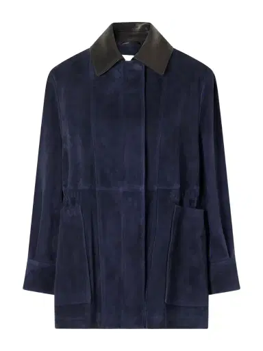 Nour Hammour Grange Gathered Leather-trimmed Suede Jacket | Thumbnail 1 Nour Hammour Grange Gathered Leather-trimmed Suede Jacket | Thumbnail 1