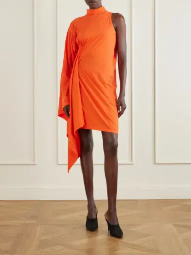Balenciaga Draped One-sleeve Cotton-jersey Mini Dress | Thumbnail 2 Balenciaga Draped One-sleeve Cotton-jersey Mini Dress | Thumbnail 2
