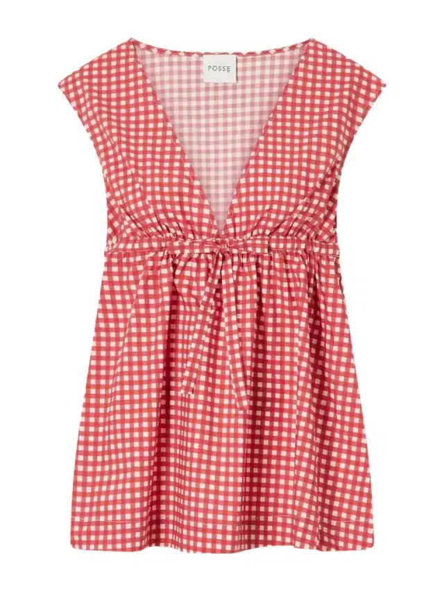 Posse Lindie Bow-detailed Checked Cotton-poplin Top