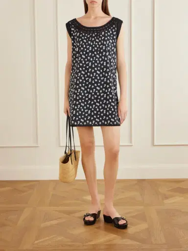 Posse Danielle Floral-print Lace-trimmed Cotton Mini Dress | Thumbnail 2