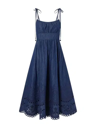 Zimmermann Mahon Broderie Anglaise Cotton-denim Midi Dress | Thumbnail 1 Zimmermann Mahon Broderie Anglaise Cotton-denim Midi Dress | Thumbnail 1