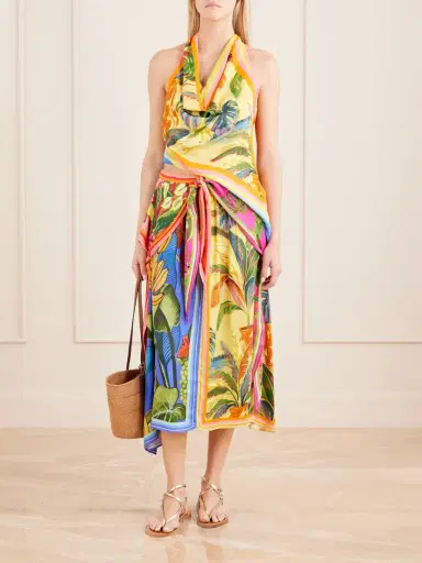Farm Rio Rainbow Summer Printed Satin Midi Skirt | Thumbnail 2 Farm Rio Rainbow Summer Printed Satin Midi Skirt | Thumbnail 2
