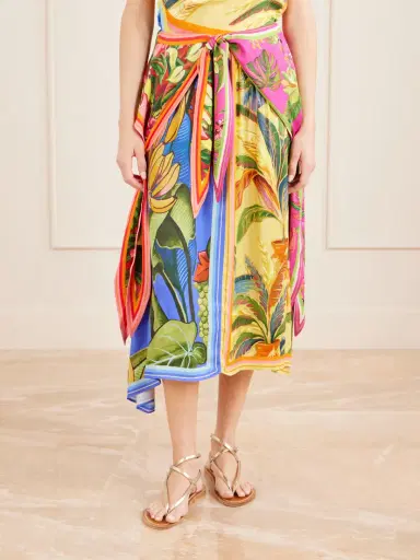 Farm Rio Rainbow Summer Printed Satin Midi Skirt | Thumbnail 3 Farm Rio Rainbow Summer Printed Satin Midi Skirt | Thumbnail 3