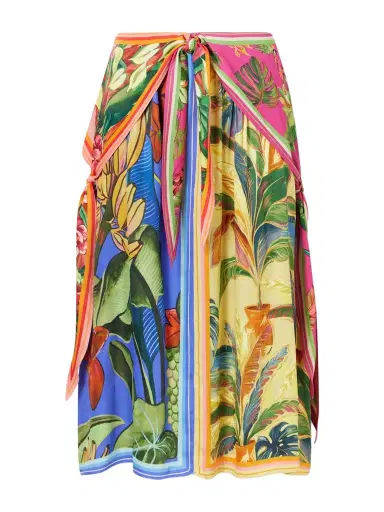 Farm Rio Rainbow Summer Printed Satin Midi Skirt | Thumbnail 1 Farm Rio Rainbow Summer Printed Satin Midi Skirt | Thumbnail 1