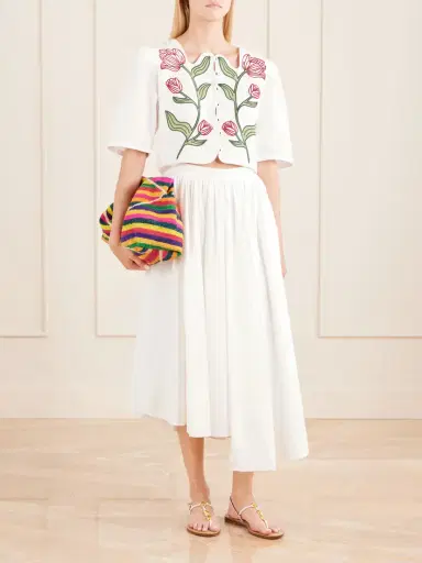 Farm Rio Floral-embroidered Cropped Linen Top | Thumbnail 2