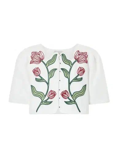 Farm Rio Floral-embroidered Cropped Linen Top | Thumbnail 1
