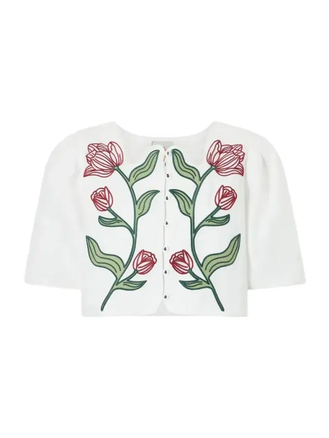 Farm Rio Floral-embroidered Cropped Linen Top