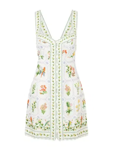 Farm Rio Tropical Porcelain Printed Linen Mini Dress | Thumbnail 1
