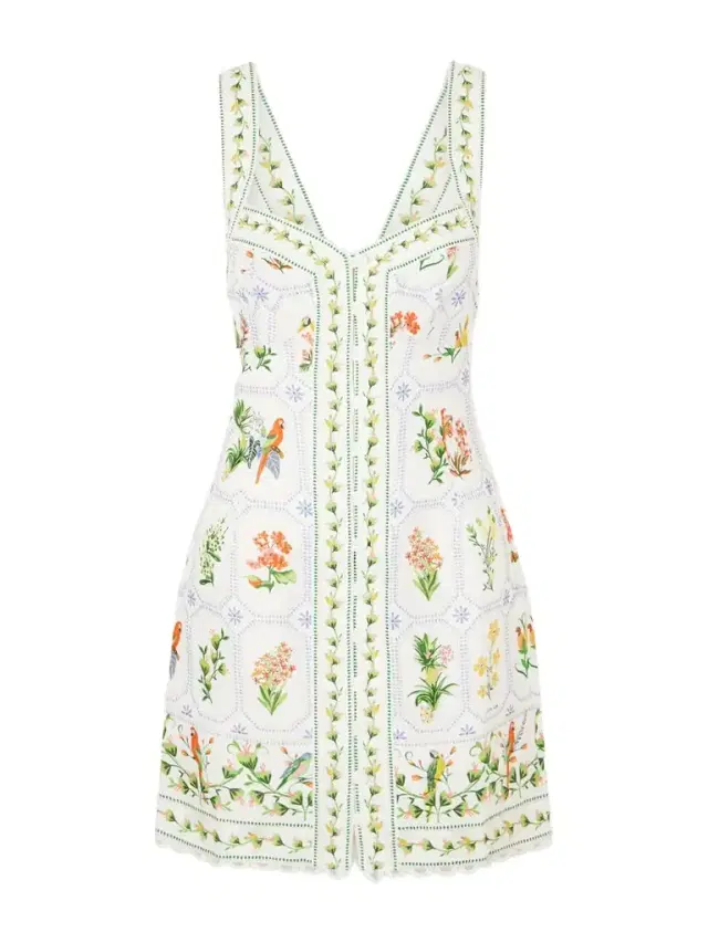 Tropical Porcelain Printed Linen Mini Dress