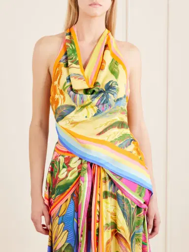 Farm Rio Rainbow Summer Floral-print Satin Top | Thumbnail 3