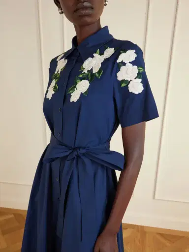 Carolina Herrera Belted Floral-embroidered Cotton-blend Midi Dress | Thumbnail 4 Carolina Herrera Belted Floral-embroidered Cotton-blend Midi Dress | Thumbnail 4