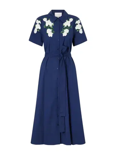 Carolina Herrera Belted Floral-embroidered Cotton-blend Midi Dress | Thumbnail 1 Carolina Herrera Belted Floral-embroidered Cotton-blend Midi Dress | Thumbnail 1