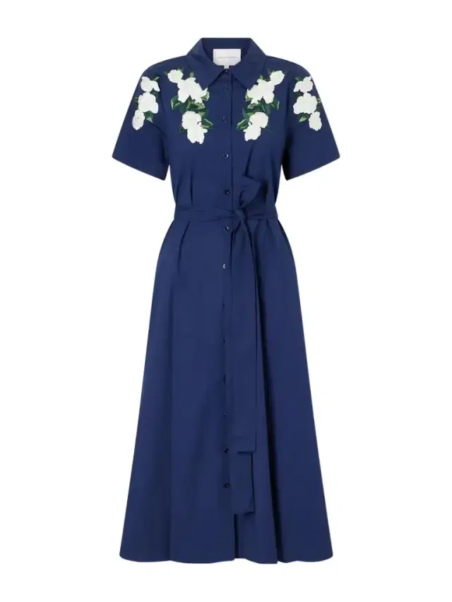 Belted Floral-embroidered Cotton-blend Midi Dress