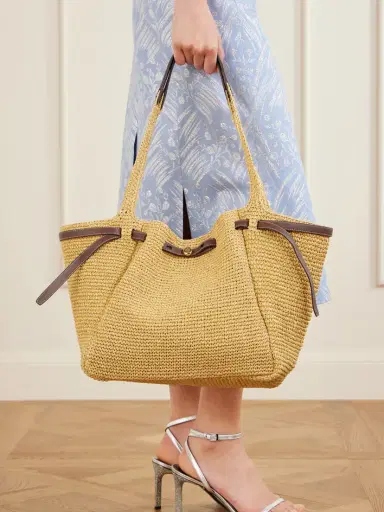 Tory Burch Romy Leather-trimmed Straw Tote | Thumbnail 3 Tory Burch Romy Leather-trimmed Straw Tote | Thumbnail 3