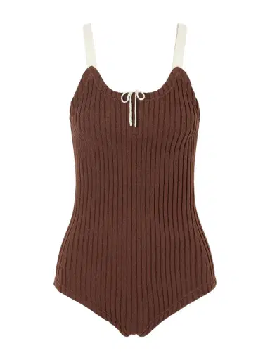 Tory Burch Color-block Ribbed-knit Wool And Cotton-blend Bodysuit | Thumbnail 1