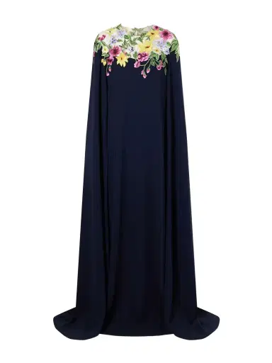 Oscar de la Renta Cape-effect Floral-embroidered Silk-blend Georgette Gown | Thumbnail 1