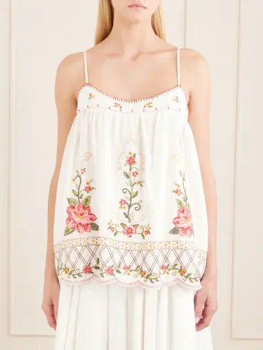 Farm Rio Floral-embroidered Linen-blend Cami | Thumbnail 3 Farm Rio Floral-embroidered Linen-blend Cami | Thumbnail 3