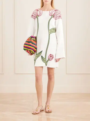 Farm Rio Flower Embroidered Linen Mini Dress | Thumbnail 2