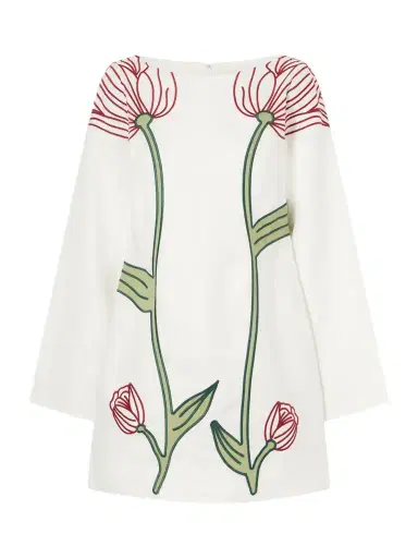 Farm Rio Flower Embroidered Linen Mini Dress | Thumbnail 1