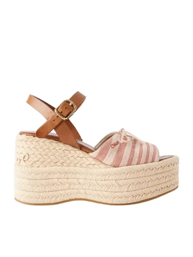 Chloé Leather-trimmed Striped Canvas Platform Sandals