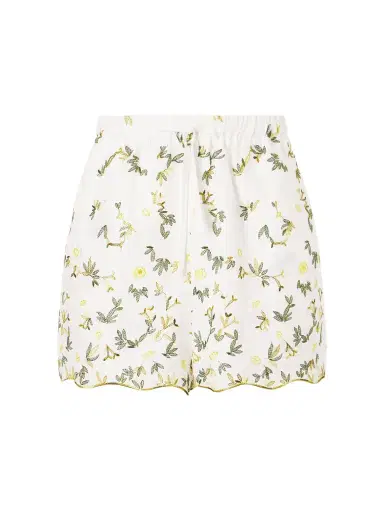 Cristiano Marcheli Elena Floral-embroidered Linen Drawstring Shorts | Thumbnail 1 Cristiano Marcheli Elena Floral-embroidered Linen Drawstring Shorts | Thumbnail 1