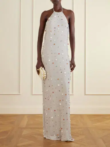 BERNADETTE Francine Pearl-embellished Crinkled-shell Halterneck Dress | Thumbnail 2 BERNADETTE Francine Pearl-embellished Crinkled-shell Halterneck Dress | Thumbnail 2