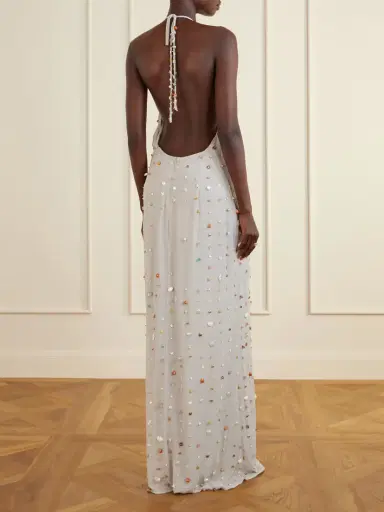BERNADETTE Francine Pearl-embellished Crinkled-shell Halterneck Dress | Thumbnail 3 BERNADETTE Francine Pearl-embellished Crinkled-shell Halterneck Dress | Thumbnail 3