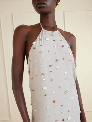 BERNADETTE Francine Pearl-embellished Crinkled-shell Halterneck Dress | Thumbnail 4 BERNADETTE Francine Pearl-embellished Crinkled-shell Halterneck Dress | Thumbnail 4