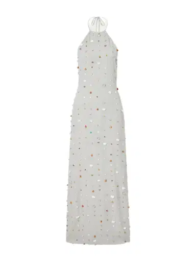 BERNADETTE Francine Pearl-embellished Crinkled-shell Halterneck Dress | Thumbnail 1 BERNADETTE Francine Pearl-embellished Crinkled-shell Halterneck Dress | Thumbnail 1