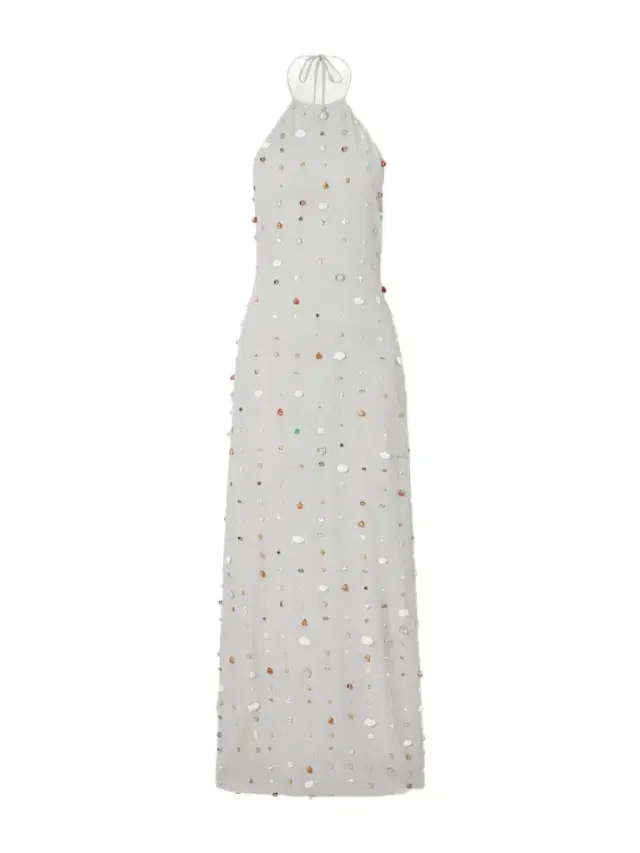 BERNADETTE Francine Pearl-embellished Crinkled-shell Halterneck Dress