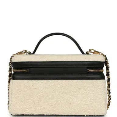 Chanel Chanel Coco Beach Top Handle Long Vanity Case with Chain Ecru Tweed and Black Calfskin Gold Hardware | Thumbnail 4 Chanel Chanel Coco Beach Top Handle Long Vanity Case with Chain Ecru Tweed and Black Calfskin Gold Hardware | Thumbnail 4